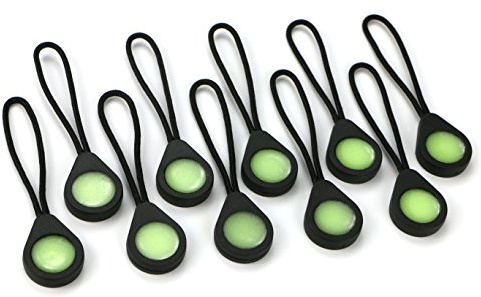 Glo Zip - Ultra-Bright Glow-in-The-Dark Zipper pulls. Ideal kit Markers for Coats, Jackets, rucksacks and Tent Zippers. UK-Made. (10 Pack)