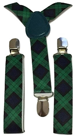 L&L® Adult Children Kid Boy Braces suspender Scotland Tartan Fancy Dress UK (Adult, green)