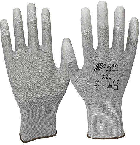 NITRAS ESD-Handschuhe 6230T, antistatisch, touchscreenfähig, teilbeschichtet auf Fingerkuppen - 12 Paar, Größe:7
