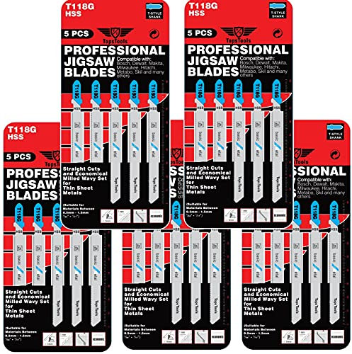 25 x TopsTools T118G 91mm Jigsaw Blades Designed for Metals