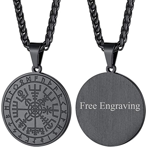 FaithHeart Wikingerhalskette für Herren, Vegvisir-Kompass, Edelstahl, Kette 55 + 5 cm, nordischer Mythologie-Schmuck