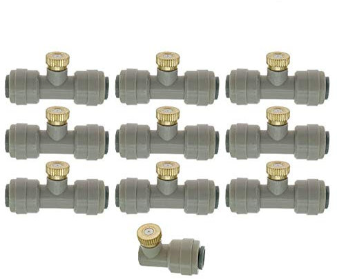 Lpraer Sprühnebel Kühlung, 10 Stück Bewässerungsdüsen mit Wasserrohr Verbinder Messing Nebeldüsen Sprühdüse Bewässerung Zerstäuberdüse für Garten Terrasse Gewächshäuser Micro Drip System