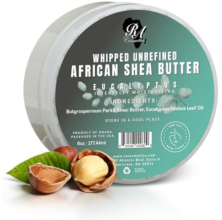 RA COSMETICS Whipped Unrefined African Shea Butter, Eucalyptus, 6 oz
