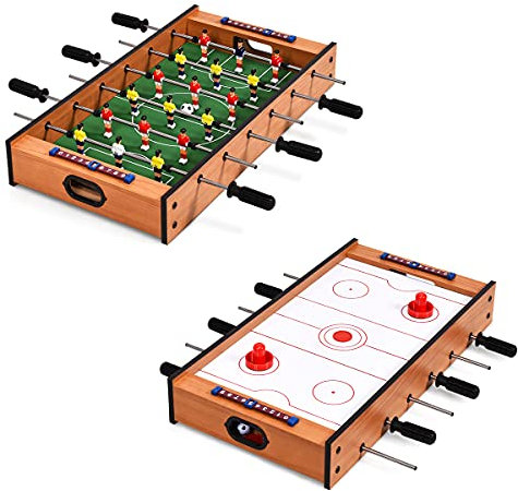 RELAX4LIFE 2 in 1 Multifunktionsspieltisch, Kickertisch & Hockeytisch in einem, Spieltisch für Tischhockey & Tischfußball, Tischkicker inkl. 2 Kickerbälle & 6 Queues, für Spielzimmer Party Bar, Holz