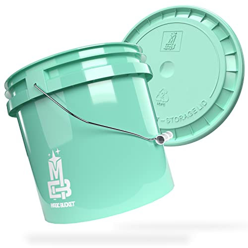 MAGIC BUCKET Wash Bucket Set for Car Hand Wash Mint with Matching Bucket Lid | 3.5 US GALLONEN Approx. 13 Litres | Compatible with Grit Guard, Detail Guardz Dirt Lock, Chemical Guys Dirt Trap