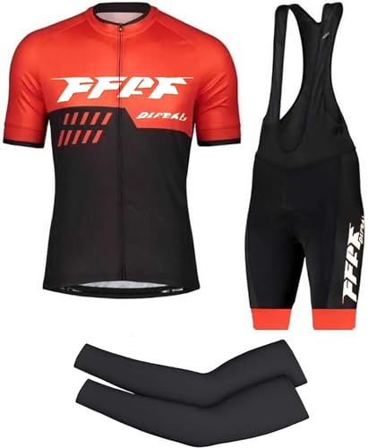 FFFF & OLFEH Vêtements Cyclisme Pro Homme Tenue Cycliste Manche Courte, Été Jerseys VTT et Cuissard à Bretelle avec 9D Coussin Gel, Cycling Route Respirant Séchage Rapide (Rouge A,XL)
