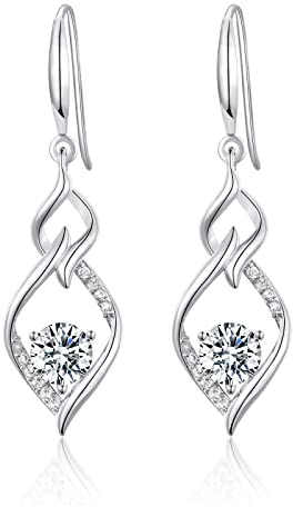 Sterling Silver Dangle Earrings for Women, Hypoallergenic Silver Drop Earring with Cubic Zirconia Double Twisted Linear Marquise Loops Wire CZ Earring Jewelry Girls Gifts, Silver, Gold