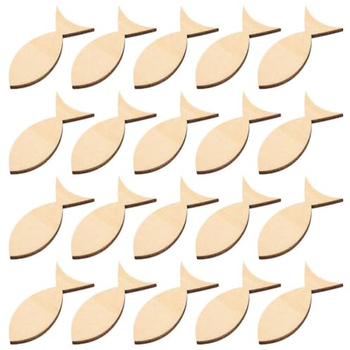 Garneck Fische aus Holz zum Bemalen: 50 Stück kleine Holzfische Deko - 4 cm Mini Holz Fische Holzstücke unvollendete Holzfische Blanko DIY Tischdeko Kommunion Taufe