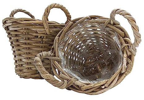 Spetebo Weide Pflanzkorb 2er Set Shabby Grau - 20 cm/mini - Holz Blumenkorb mit Henkel - Rattan Blumentopf foliert Natur Garten Deko klassisch