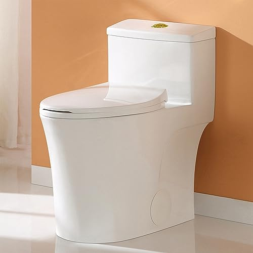 HOROW T0338WG One Piece Toilet with Gold Button, Elongated Toilet with Comfort Seat Height, ADA Chair Height 17.3, Dual Flush 0.8/1.28 GPF, Standard White Toilet Bowl, Gold Tank Button
