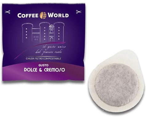 Coffee World Dolce&Cremoso - Lot de 150 dosettes filtre à café, goût sucré et crémeux, format ESE44 7,5 g recyclable, compatible E.S.E., torréfié artisanalement, Arabica et Robuste, Espresso machine