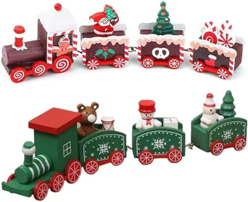 RunFar shop Tischdeko Mini Weihnachten Zug Weihnachtszug Deko Holz-Eisenbahn Weihnachtsdeko Tisch Geschenke für Xmas PartyWeihnachten Neujahr