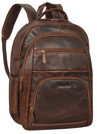 STILORD Pierre Mochila de Cuero de Negocios Damas y Caballeros Mochilas de Trabajo Backpack Grande para portátil de 15,6 Pulgadas Equipaje de Mano Color:Florida - marrón