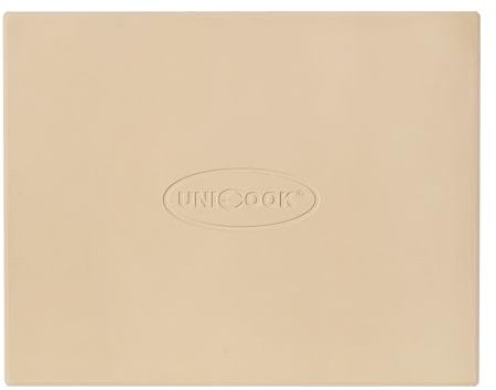 Unicook Pizza Stone for Oven and Grill, Rectangular Baking Pan 38 x 30.5 cm, Cordierite Large Cooking Oven Stone with Plastic Dough Scraper, Thermal Shock Resistant Pizza Pan