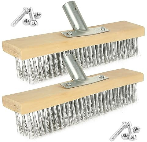 MUXHEL Juego de 2 cepillos de alambre de 30 x 7 cm, escoba de alambre con mango, cepillo de acero inoxidable, escoba de alambre con mango, musgo y algas en la terraza