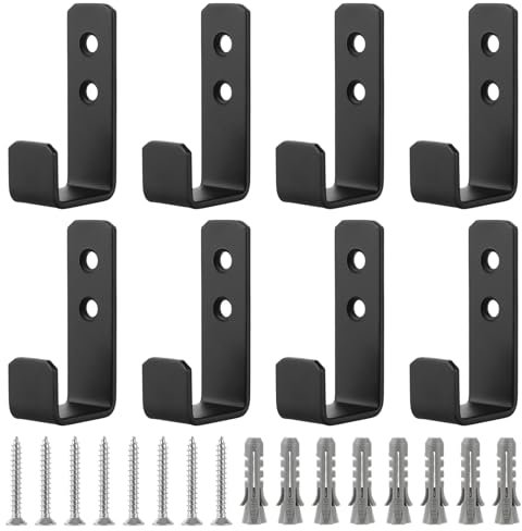 WOPPLXY 8 Stück Schwarz Wandhaken Schwerlast, J Form Wandhaken zum Schrauben, Edelstahl Schwerlasthaken für Aufhängen Sperrige Artikel