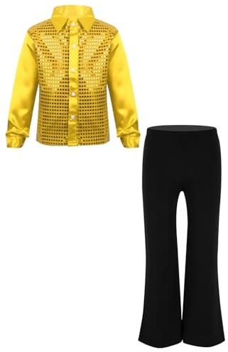 ranrann Enfant Garçon Ensemble Costume Danse Disco Moderne Jazz Latine Chemise Paillette avec Pantalon Evasé Tenue Spectacle 5-14 Ans