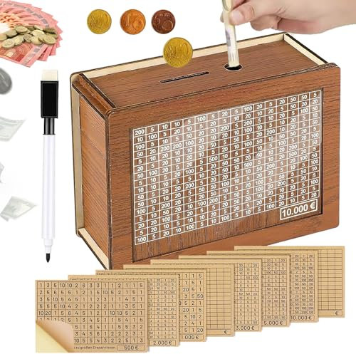 HeloVge Hucha marrón con contador y objetivo de ahorro para adultos y niños