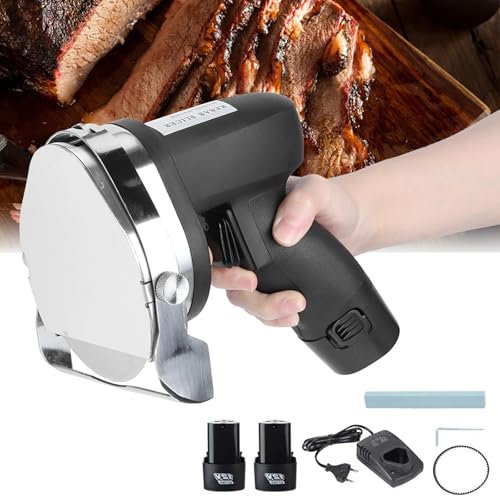 Professional Turkish Shawarma Knife - Cordless Gyro Cutter with 2 Blades, Adjustable Thickness - 2800 RPM Wireless Kebab Slicer for Commercial Use