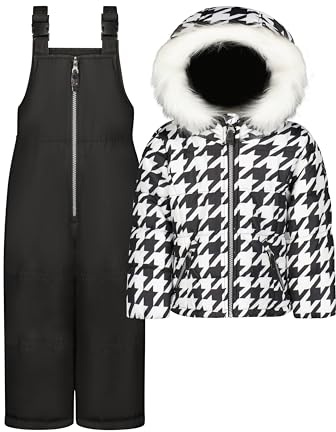 Jessica Simpson Girls' Two-Piece Insulated Winter Snowsuit with Faux-Fur Hooded Jacket and Ski Bib Overalls, Black/White, 6X