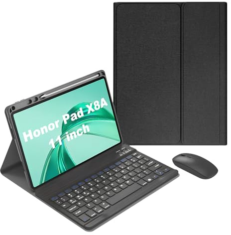 HLTOOP Funda con Teclado para Honor Pad X8A 11 Pulgadas 2024, Contener Ñ,Funda para Teclado Desmontable Inalámbrico con Soporte para Lápiz, Ratón para Tableta Recargable,Negro