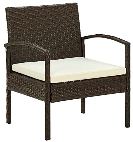 ShGaxin Gartenstuhl mit Kissen, Gartensessel, Campingstuhl, Terassenstühle, Gartenmöbel, Balkon Stühle, Balkonstuhl, Hochlehner, Stühle Für Draußen, Poly Rattan Braun