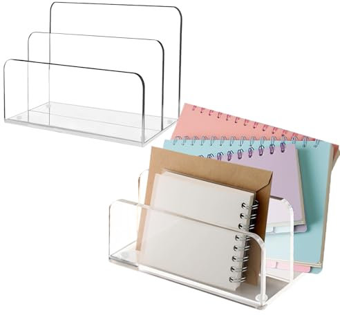 Sekonow Briefhalter für den Schreibtisch, 2 Fächer, transparenter Acryl-Briefhalter, Postsortierer, Arbeitsplatte, vertikal, modern, Heimbüro, Schreibtisch-Organizer für Umschläge, Aktenordner, 2