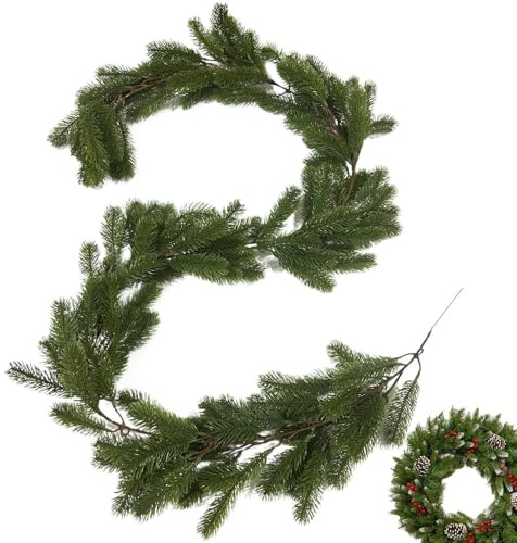 Künstliche Tannengirlande,1.8m/1.9m Tannengirlande Weihnachtsgirlande Weihnachtsgirlande Tanne Wie Echt DekoGirlande Tannenzweige Weihnachtsdeko Innen Weihnachten Advent Weihnachtsschmuck