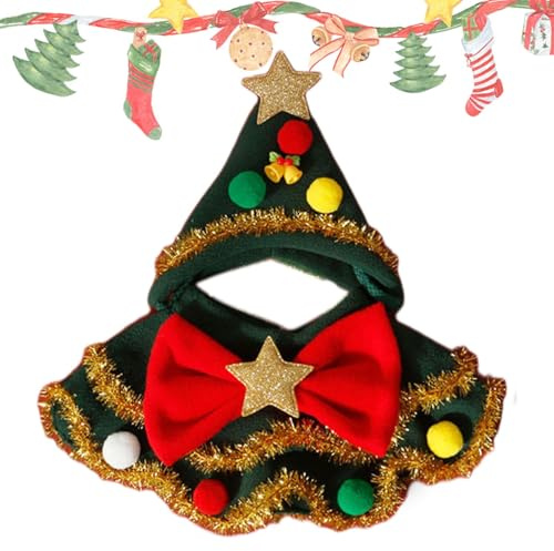 Yianyal Weihnachtsschal für Haustiere, Weihnachtsschal für Hunde – Halswärmer Winter für Hunde mit Hut – Weihnachtskatzenkostüm, Schal für Haustiere mit Schleife,