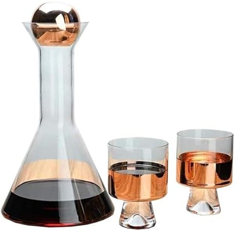 esmen Kreatives Weindekanter-Set, rauchige Farbverlaufs-Kristallglas-Rotweinkaraffe mit 2 kreativen Gläsern, Weinbelüfter für Weinliebhaber Weinkaraffe