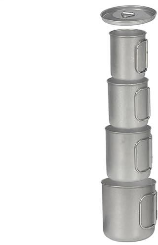Campingmugg hopfällbart handtag – 4 x vattenmugg för utomhusbruk med handtag – vikbar retroimitation titankopp, dryckeskit, för backpacking jakt