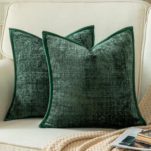 Yaertun 2er Set Kissenbezug Grün 50x50cm Chenille Kissenbezüge Kissenhülle Dekokissenbezug sofakissen dekokissen deko Samtrückseite für Sofa Schlafzimmer Wohnzimmer Weiche Gemütliche