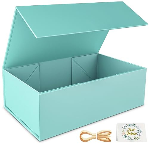 1 Packung Geschenkboxen, 30 x 15 x 10 cm Geschenkboxen für Geschenke mit Deckel Magnetverschluss Rechteck Faltbar für Trauzeugen Antragsbox Hochzeit Weihnachten Halloween Geburtstagsgeschenk (Türkis)