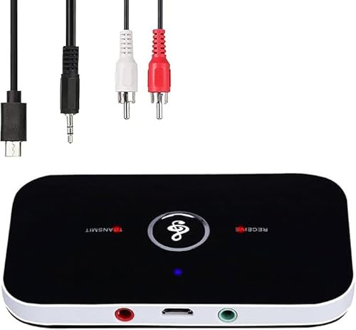 RUOVXWU Bluetooth 5.0 Transmitter Receiver, 2-in-1 Portable Stereo Audio Adapter, Wireless Bluetooth Receiver 3.5mm AUX RCA Adapter for TV PC Headphones Car Home Stereo System