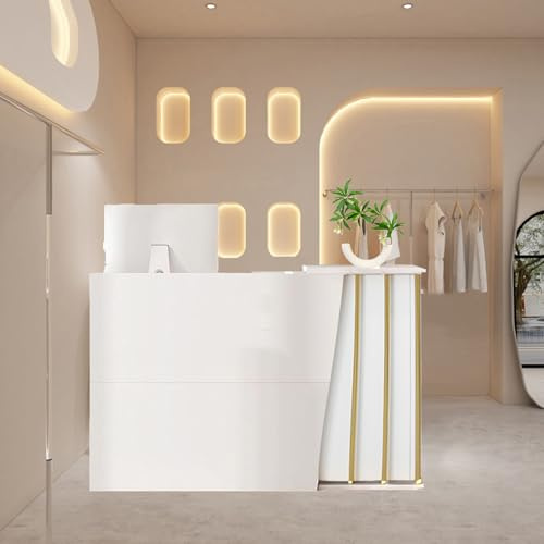 HGTRH Comptoir Caisse Salon De Coiffure, Comptoir Accueil Bois, Pratique Comptoir d'accueil Barber Shop avec Tiroir Verrouillables, Moderne Comptoir De Magasin White 120cm