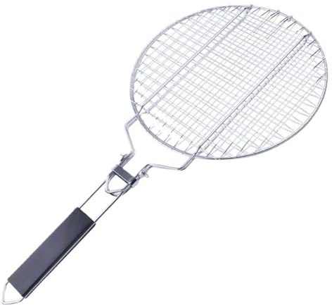 Morkite Doppia griglia Rotonda in Acciaio Inox, Pieghevole, Manico Rimovibile, chiudibile, per Barbecue e grigliate all'aperto, 55 x 28 x 1,8 cm