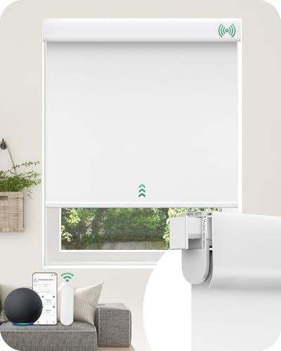 Motorized Blinds No Drill Automatic Roller Shades with Remote | Rental-Friendly & Easy Install Smart Electric Window Blinds for Apartment, White 36x72