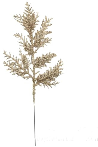 5 Stück Künstliche Weihnachtszweige Glitzer Deko Zweige Weihnachten Kunstpflanzen Tannenzweige Trockenblumen für Weihnachtsbaum Kranz Tischdeko Geschenkbox DIY Dekoration 27x13cm,Champagnergold