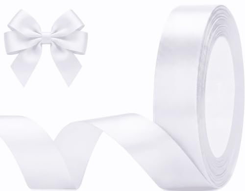20mm Wide White Ribbon, Yiduohua 22M Ribbons for Gift Wrapping, Gift Wrap Ribbons for Crafting, Halloween & Christmas, Wedding & Valentine's Day Decoration