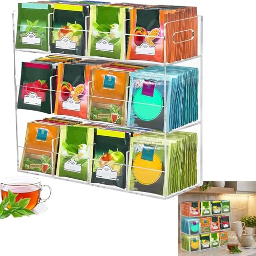 Zbozzba Organizador de Bolsas de té de acrílico Transparente, Caja de té de 12 Compartimentos para 200 Bolsas de té, apilable con Tapa, Soporte para Bolsas de té para despensa, Cocina y encimera