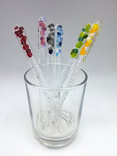 Lot de 6 touillettes - agitateur mélangeur - café - expresso - petit verre à cocktails - couleurs assorties - arc-en-ciel - multicolore - verre fusionné