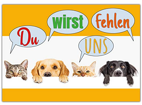 A4 XXL Abschiedskarte HUNDE & KATZEN mit Umschlag - Klappkarte für Kollegen zur Rente Pension Mutterschaft Jobwechsel Ruhestand Karte von BREITENWERK