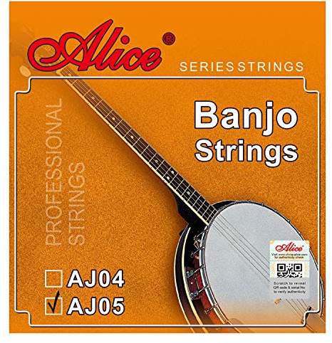 5-String Banjo Strings, Alice 2 Pack Banjo Strings 09-20 Light, Loop End, Steel Core with Silver-Plated Copper Alloy (AJ05)