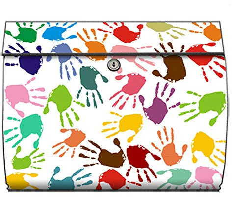 motivX-Ideenwerkstatt Briefkasten Swing Wandbriefkasten mit Motiv Bunte Handabdrücke