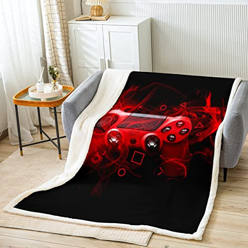 Kinder Gamepad Wohndecke Moderner Spieler für Jungen Mädchen Teenager Spiel Controller Decke 150x200cm Jugendspielkonsole Kuscheldecke Rot Schwarz Geometrie
