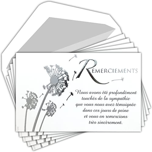 C5261 Dankeschön-Set 5 identische Karten + 5 weiße Briefumschläge, Format 9 x 14 cm, Text Sympathie, Obszene, Beerdigung, Trauer, getrocknete Blumen, Samen, Beutel hergestellt in Frankreich