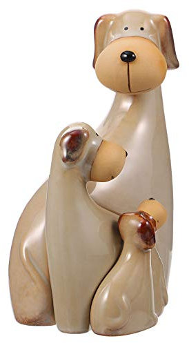 WINOMO 3Pcs Nette Hund Figurine Keramik Hund Figur Miniatur Porzellan Tier Skulptur Hund Familie Statuen Figur Hause Bücherregal Dekoration Ornament (Khaki)
