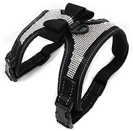 FUNAT Reflective Dog Harness with Rhinestone, Cute Bling Ties Pet Harness, Reflective Chest Strap with Shiny Bow