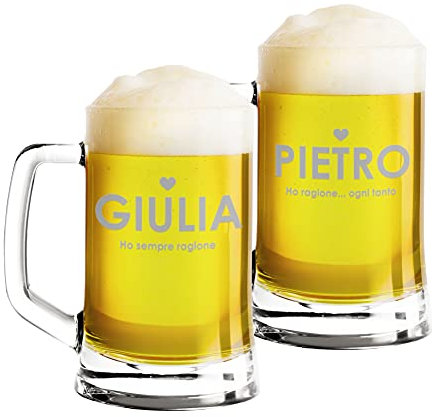 Coppia Boccali da birra Personalizzati Set da 2 Boccali da birra personalizzati con nome Ho sempre ragione - bicchiere in vetro 50 cl