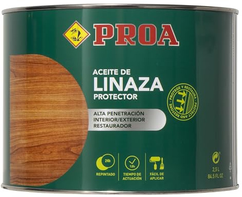 PROA BL000S Olio di Lino Protezione e nutrimento per Il Legno, Trasparente Giallo, 2,5 L